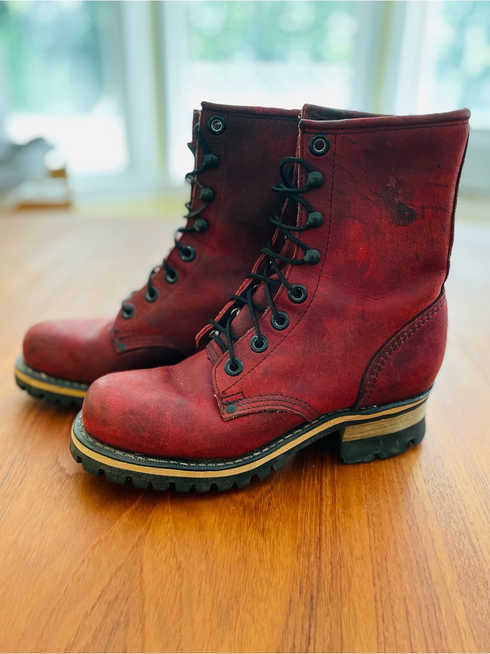 ASO My So Called Life Angela Chase Red Leather Vintage 90s Logger Boots Grunge